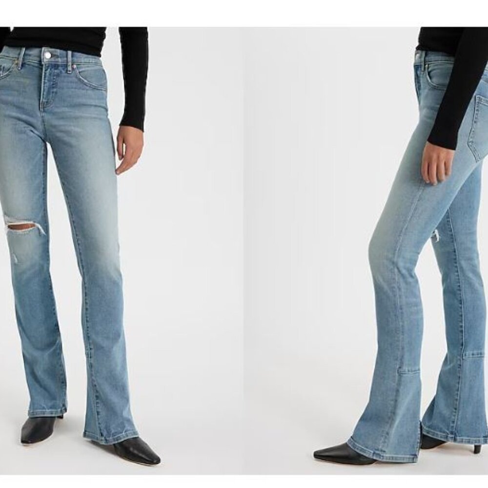 Mid Rise Light Wash Ripped Back Slit Skyscraper Jeans NWOT